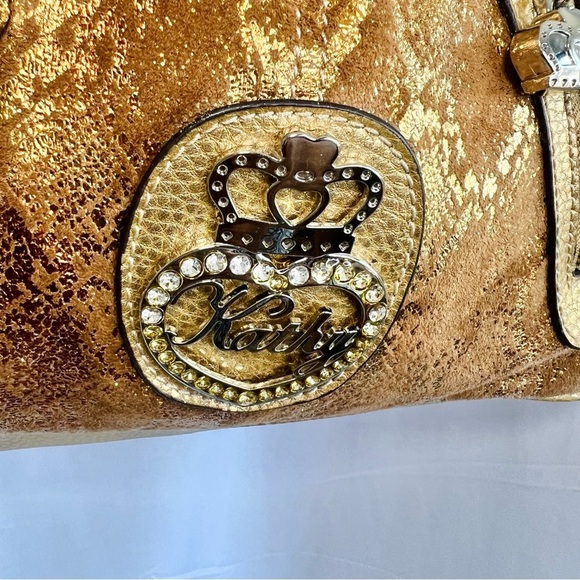KATHY VAN ZEELAND GOLD CROSSBODY BAG FAUX DIAMOND SHOULDER Y2K  LEATHER BAG - Picture 8 of 14